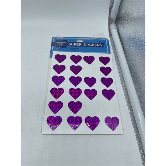 Vtg Ambassador Valentine Stickers. 1980’s Glitter Hearts Prismatic - Picture 3 of 6